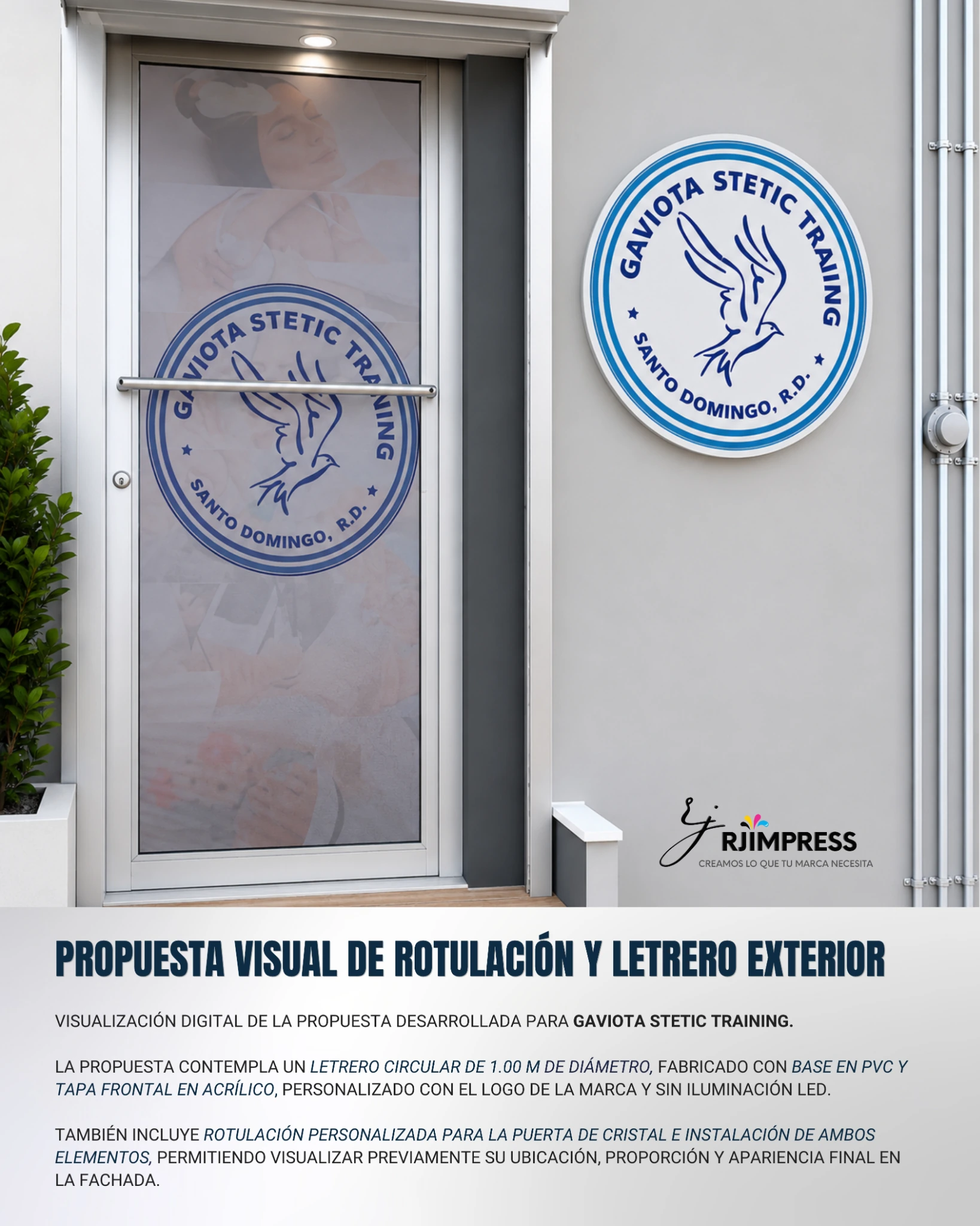 Propuesta visual del letrero y rotulación exterior